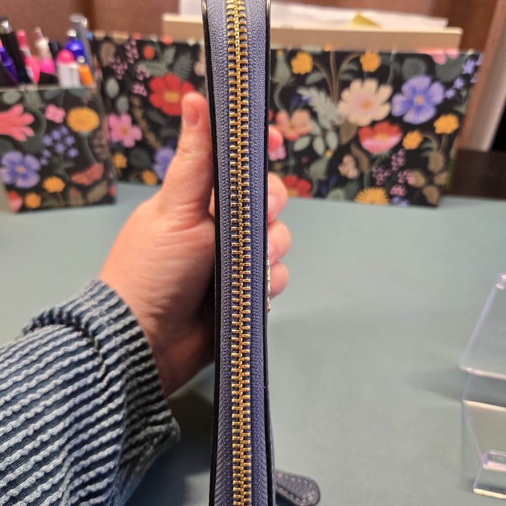 COACH Pebble Leather Zip Acordian Continental Wallet Blue - Picture 9 of 12